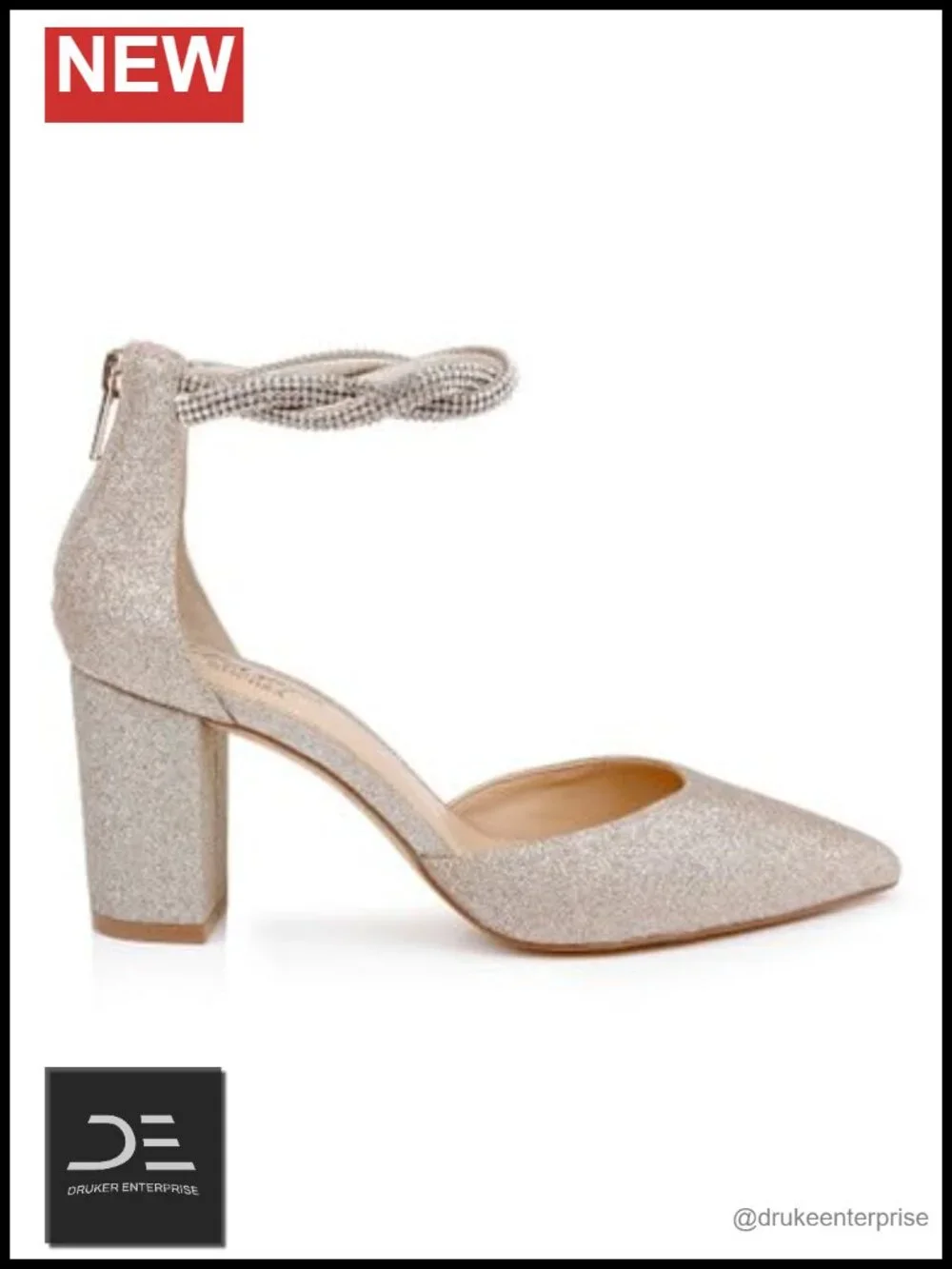 Jewel Badgley Mischka Tinsley Pointed Toe Block Heel Pumps | Gold Glitter Heels